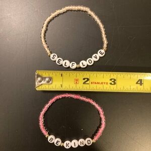 Elastic Beaded Bracelet for Women SELF LOVE - BE KIND Pink Yellow Nice Looking